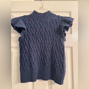 On 34th Navy Cable Knit Ruffle Sleeveless Mock Neck Sweater Vest